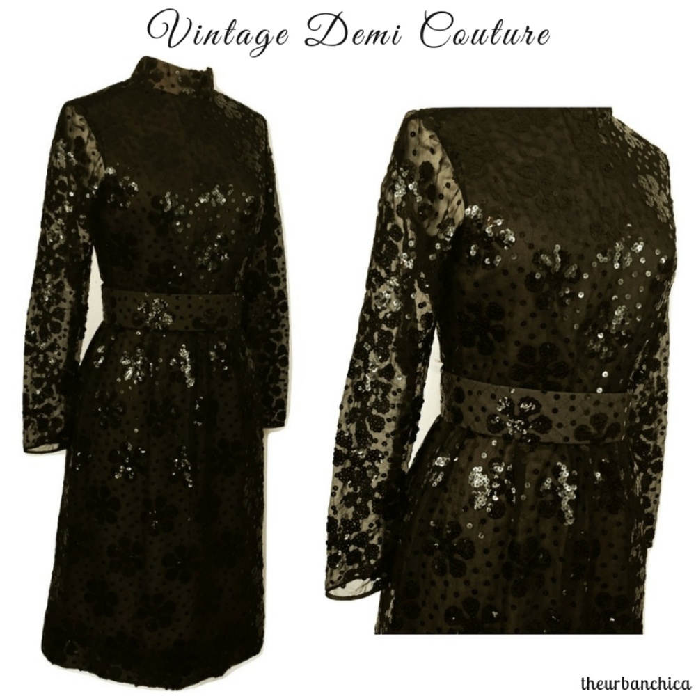 Vintage Demi-Couture Black Hand Sequined Dress